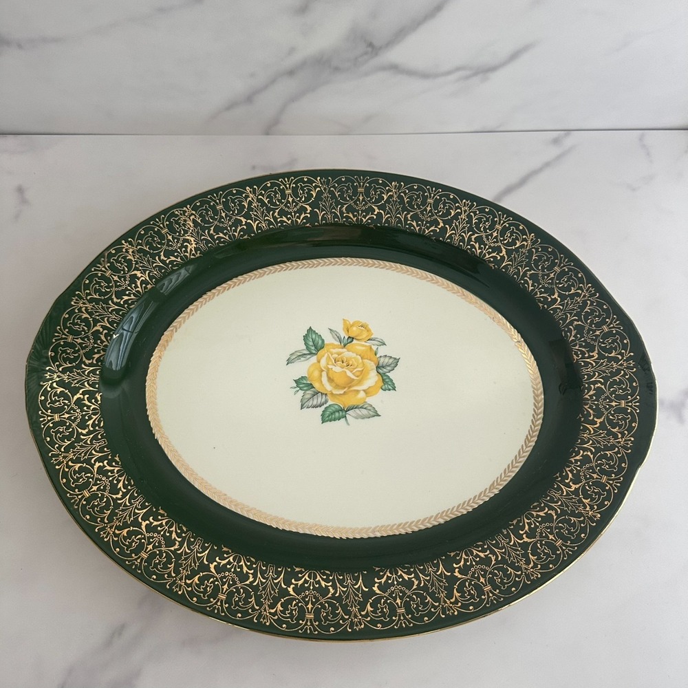 Rare Homer Laughlin 16" Lady Greenbriar Yellow Rose Oval Platter Vintage‎ USA